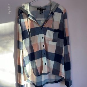 Pink Plaid Button-up Hoodie